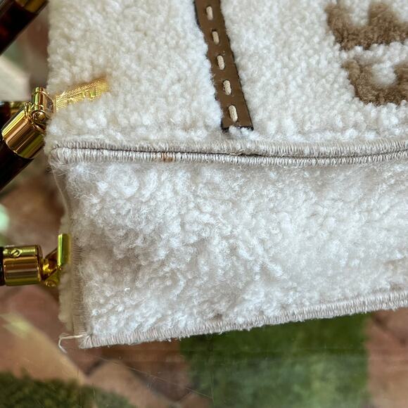 FENDI Sunshine Mini White Taupe Shearling Vitello King Plexiglass Logo Tote Bag - Picture 9 of 10